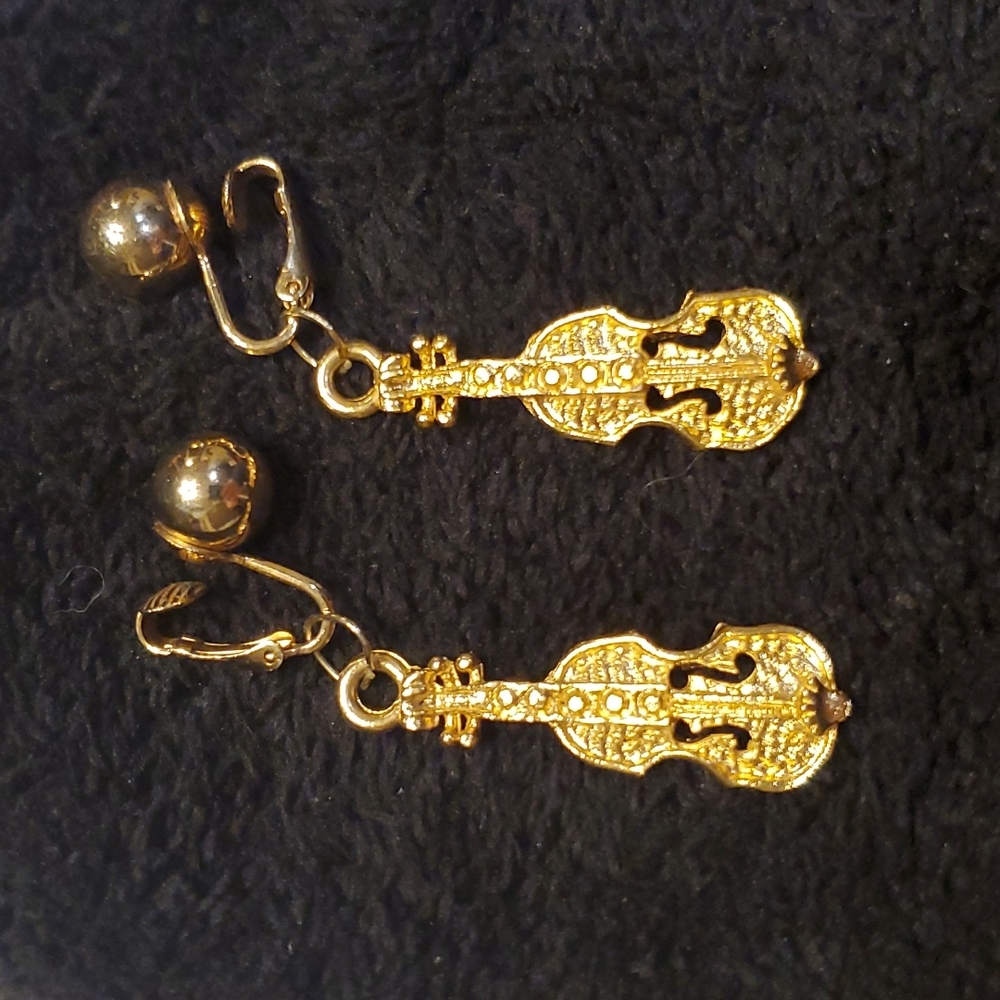 Vintage musical instrument dangle earrings